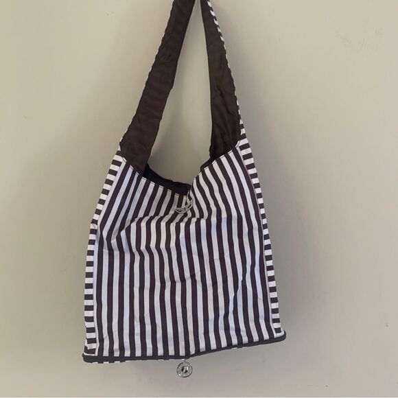 Henri Bendel Packable Black and White Striped Shoulder Bag - Picture 1 of 9